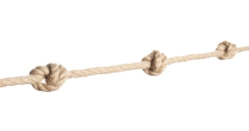 Rope with knots on white background. Simple design