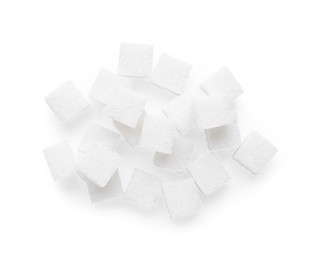 Sugar cubes isolated on white, top view