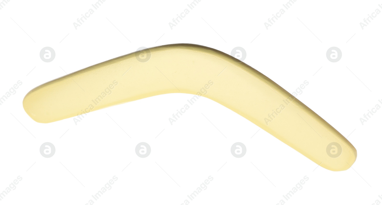 Photo of Yellow boomerang isolated on white. Outdoors activity