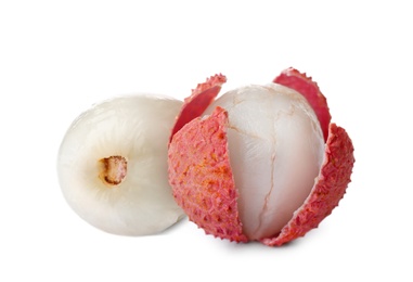 Image of Fresh ripe lychee fruits on white background