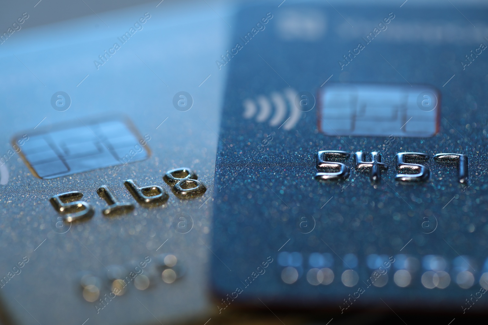 Photo of Two credit cards as background, macro view