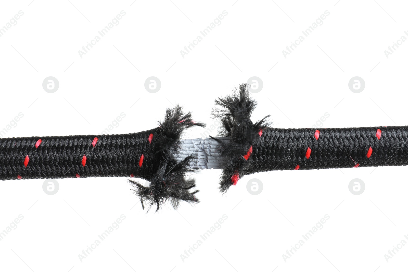 Photo of Rupture of climbing rope on white background