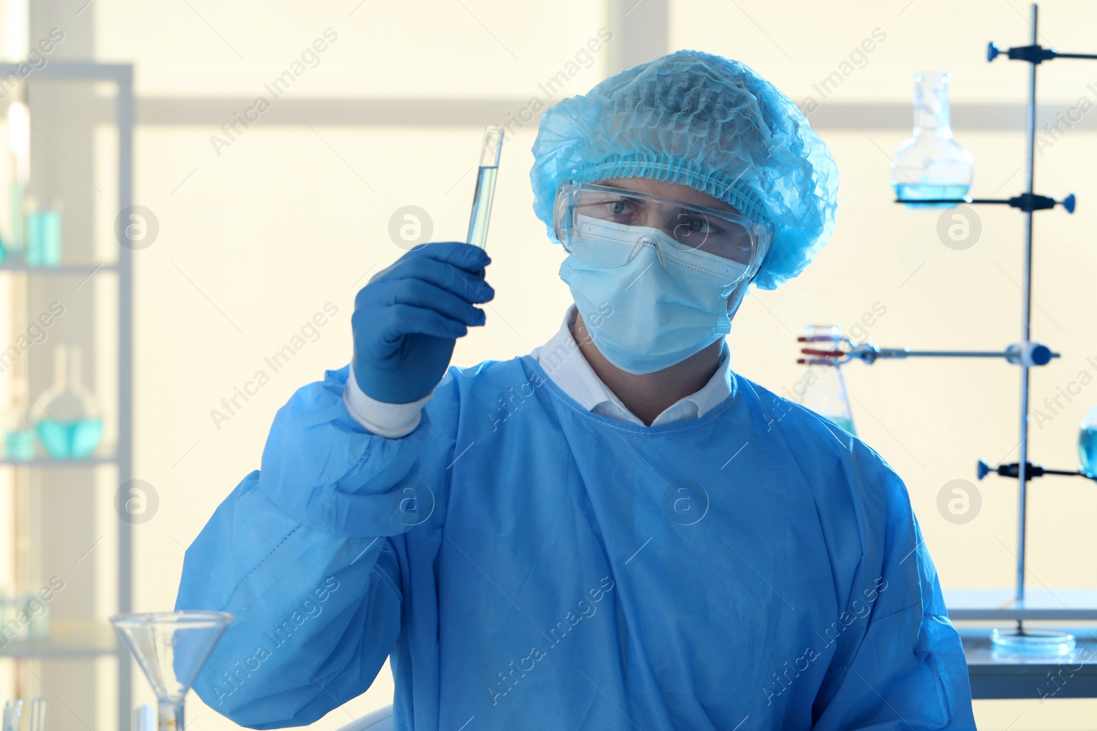 Photo of Scientist working with sample in laboratory. Medical research