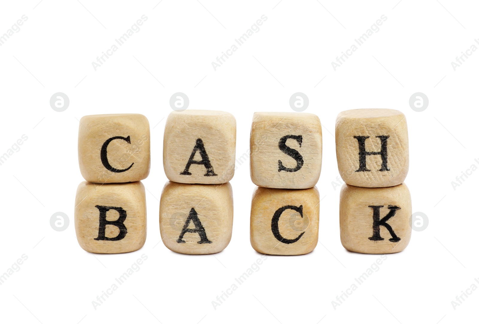 Photo of Wooden cubes with words Cash Back on white background