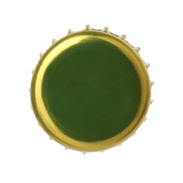 One golden beer bottle cap isolated on white