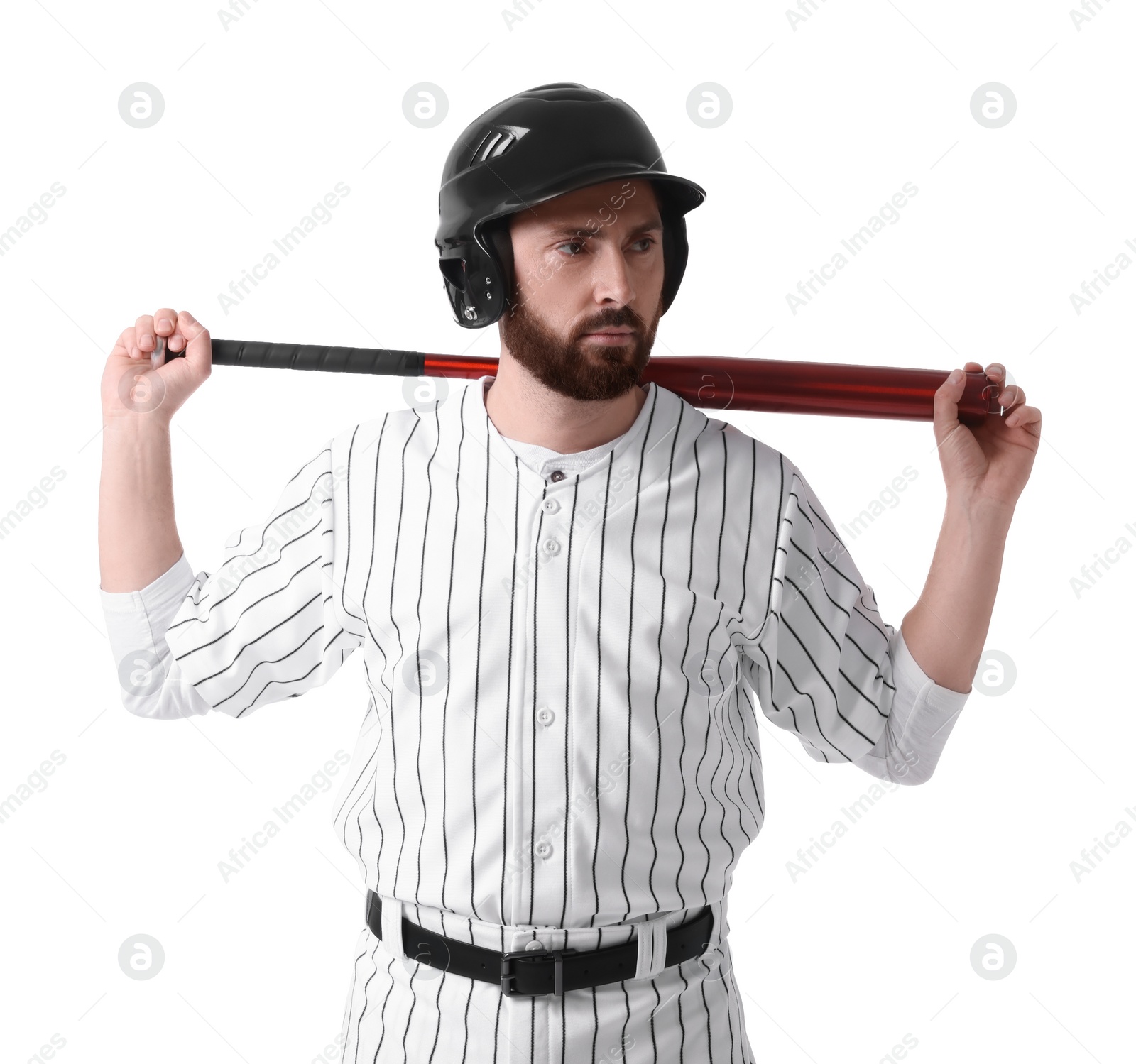 Photo of Baseball player with bat on white background