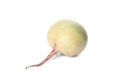 Photo of Whole fresh ripe turnip on white background