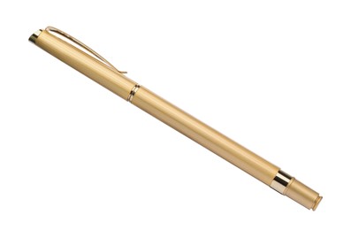 Photo of New stylish golden pen isolated on white