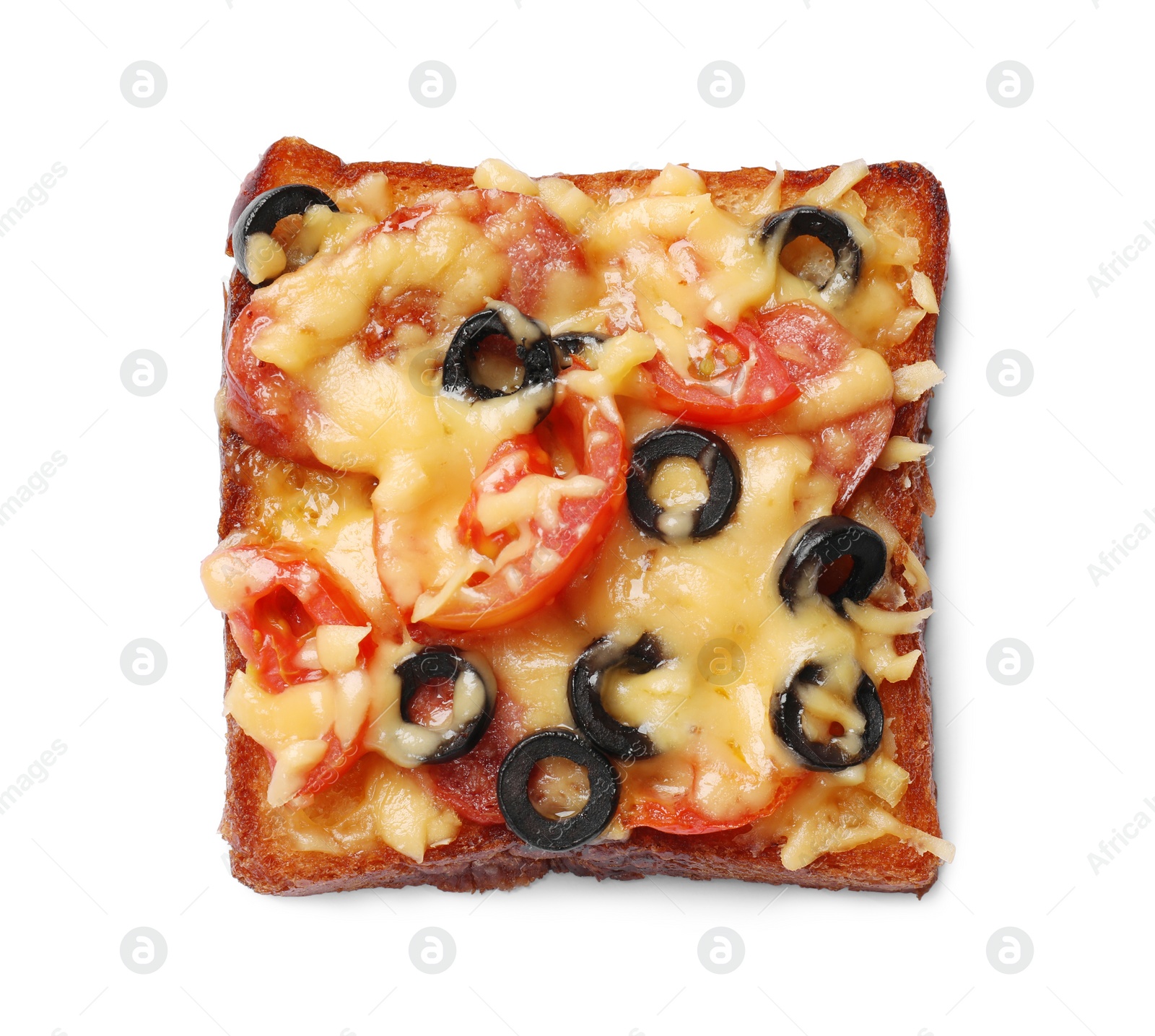 Photo of Tasty pizza toast isolated on white, top view