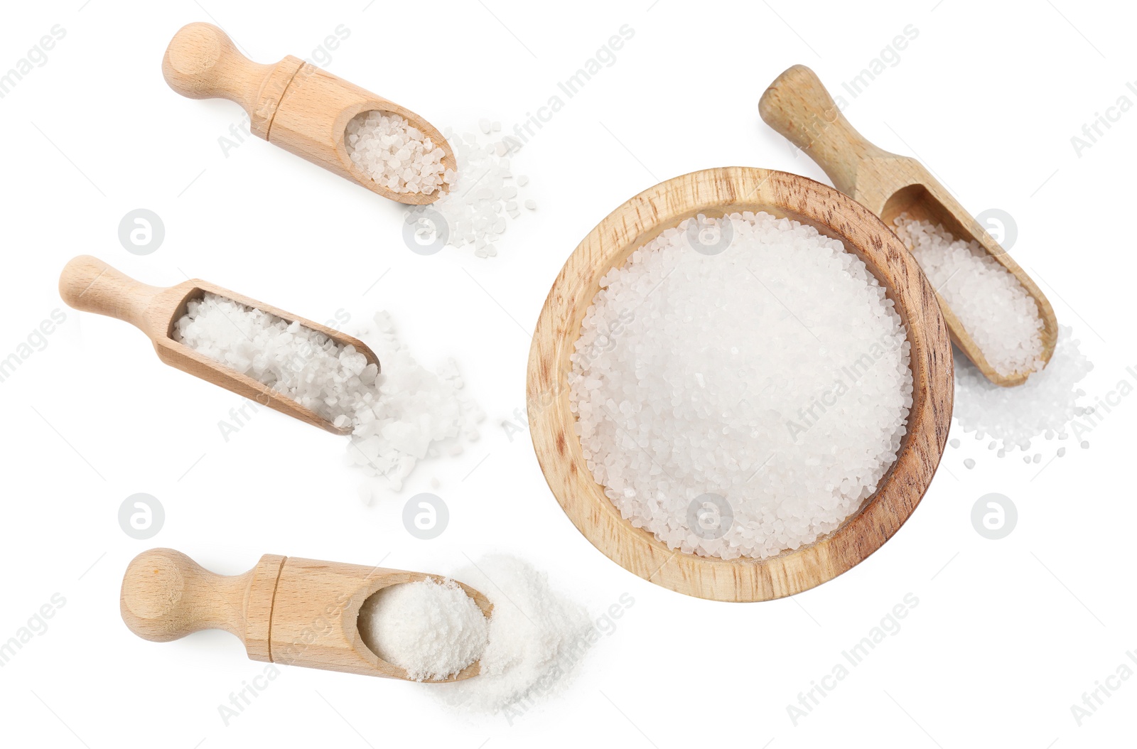 Image of Set of natural salt isolated on white, top view