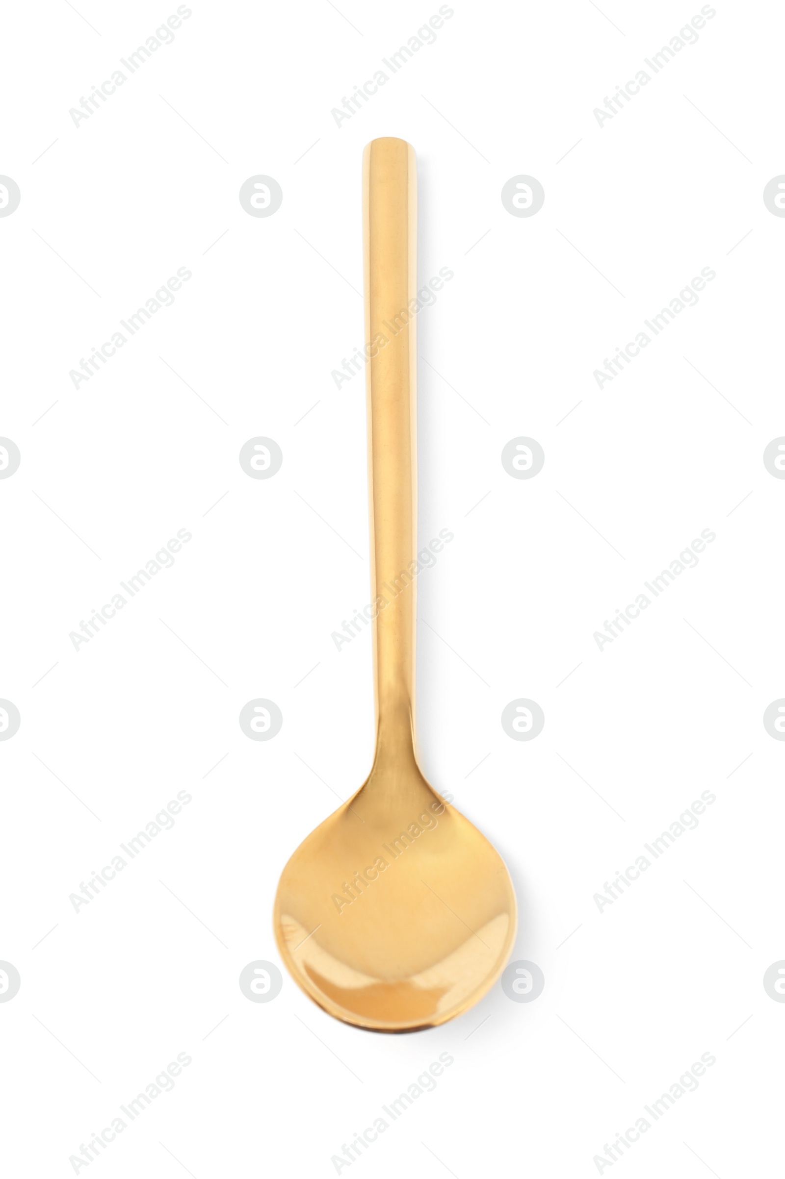 Photo of Stylish clean gold spoon on white background