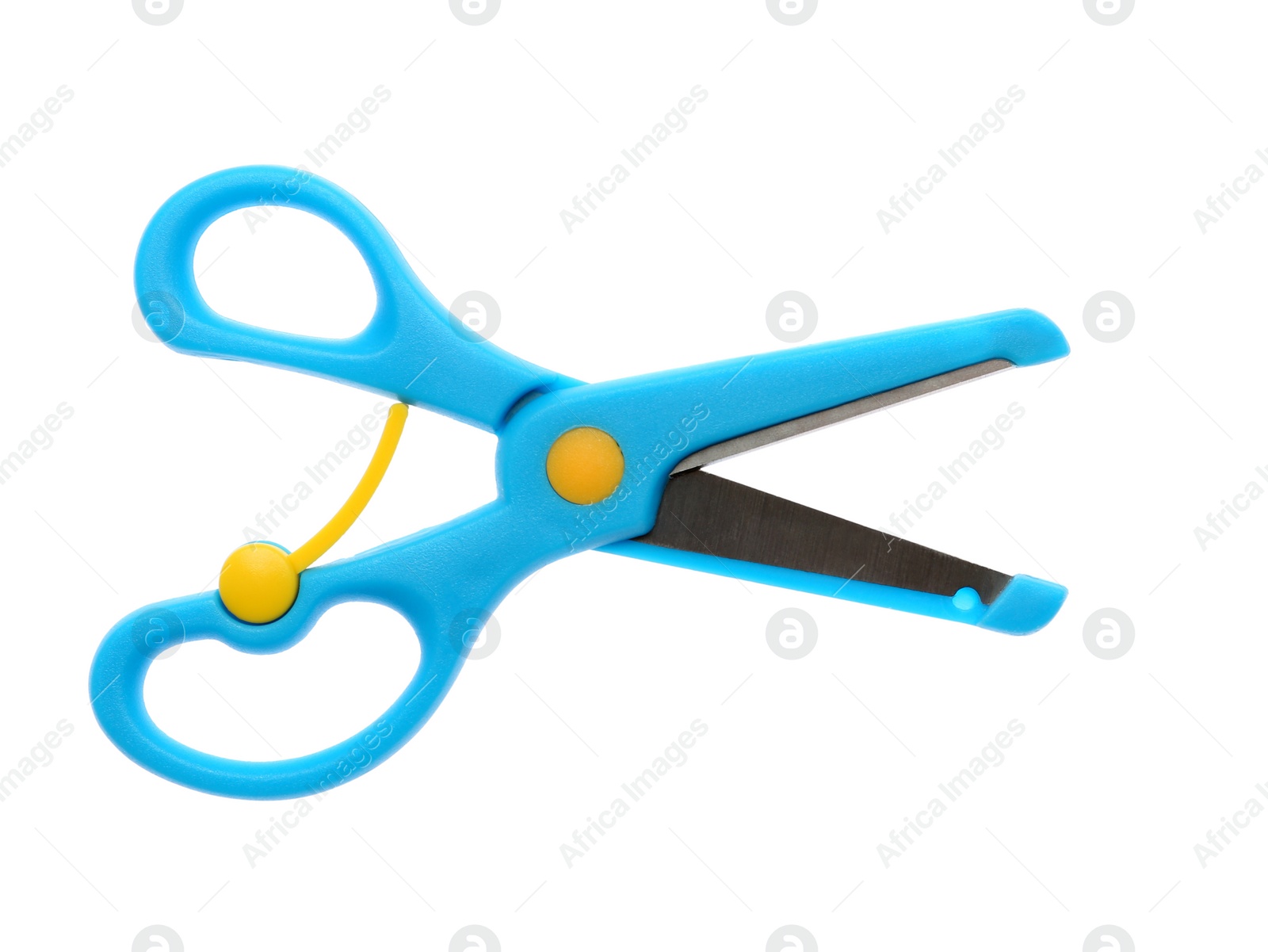 Photo of Kid's color scissors isolated on white, top view