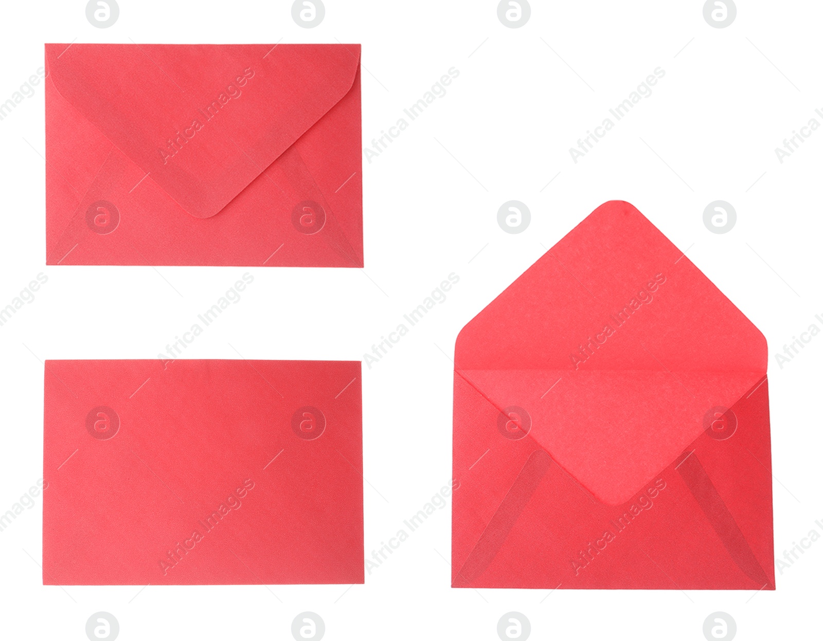 Image of Set of red envelopes on white background