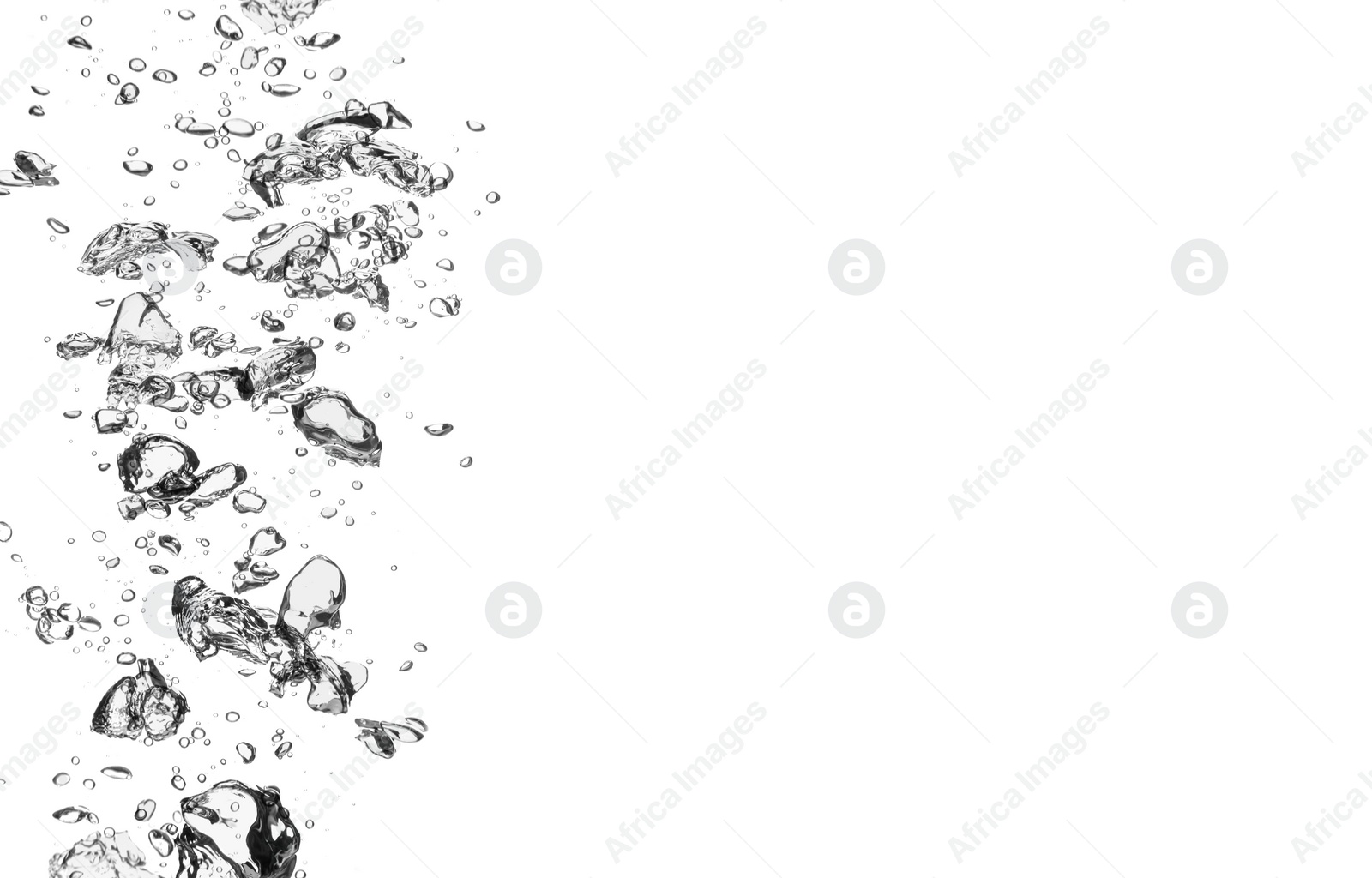 Image of Many air bubbles in water on white background