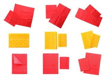 Image of Set of beeswax food wraps on white background, top view