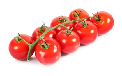 Photo of Branch with ripe cherry tomatoes isolated on white