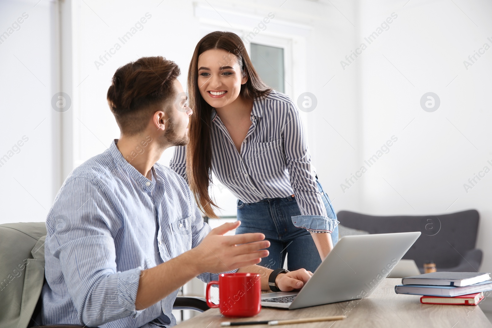 Photo of Business people working in office, space for text. Professional communication