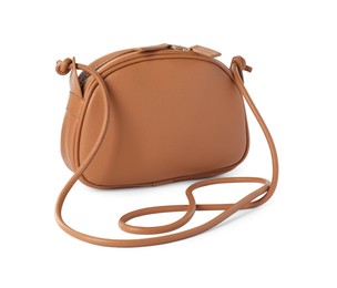 Stylish light brown leather handbag isolated on white