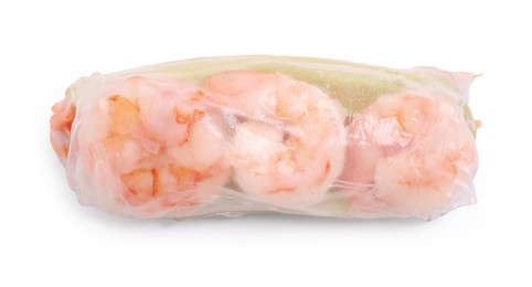 Photo of Tasty spring roll on white background, top view
