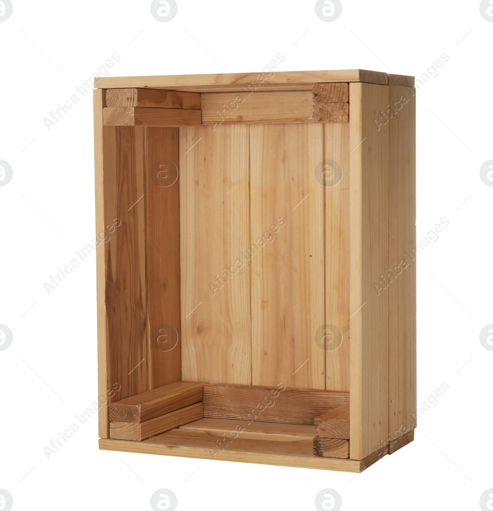 Photo of Wooden crate on white background. Shipping container