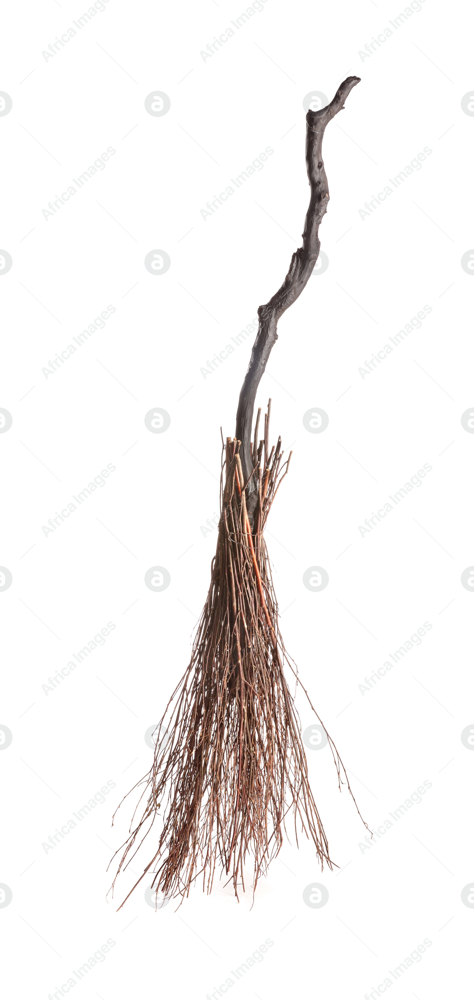 Photo of Old broom with wooden handle isolated on white