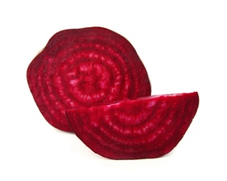 Photo of Cut fresh red beet on white background