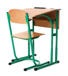Empty school wooden desk for classroom on white background