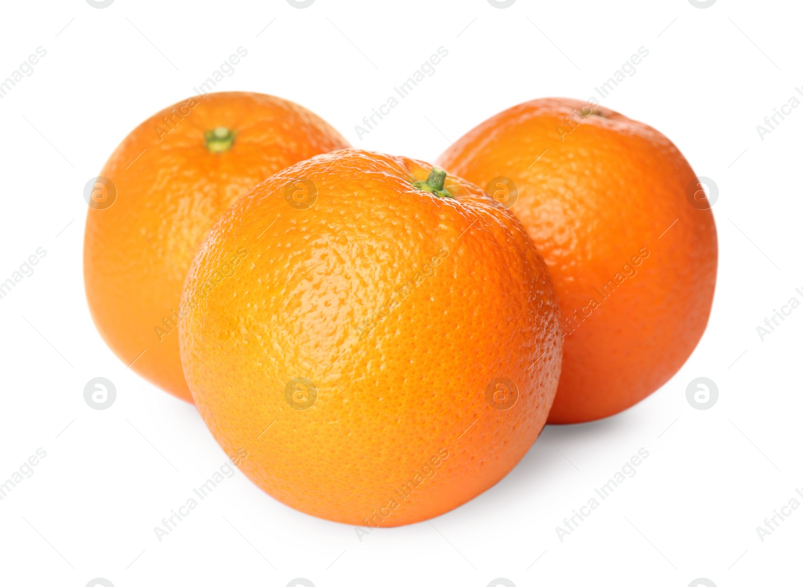 Photo of Delicious fresh ripe oranges on white background