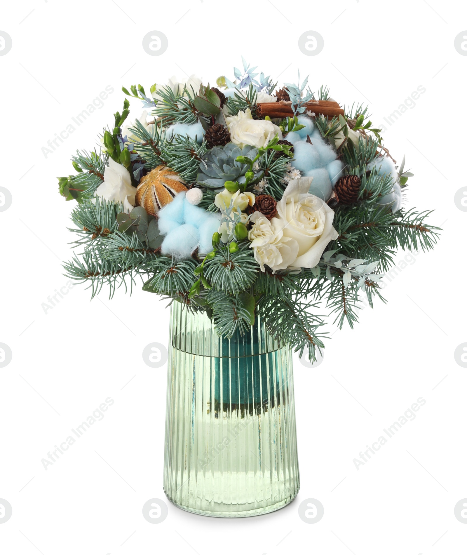 Photo of Beautiful wedding winter bouquet on white background