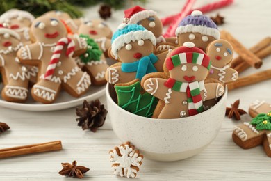 Photo of Delicious homemade Christmas cookies on white wooden table