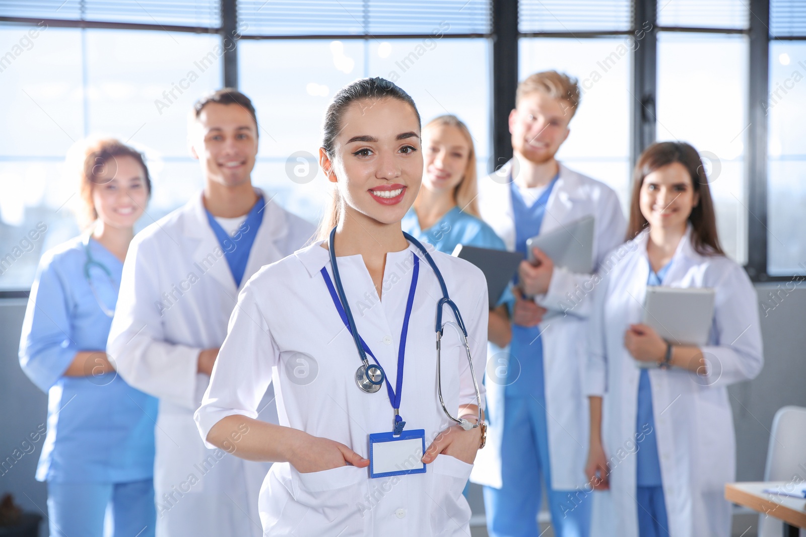 Photo of Smart medical student with her classmates in college