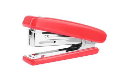 One new red stapler isolated on white