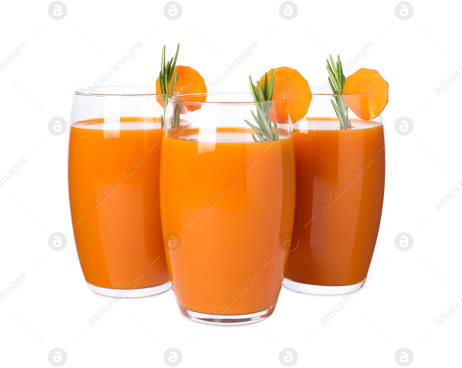 Photo of Three glasses of fresh on white background