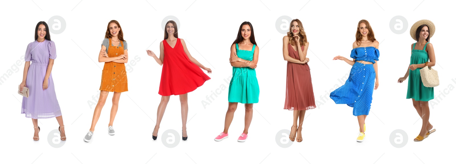 Image of Collage with full length portraits of women on white background