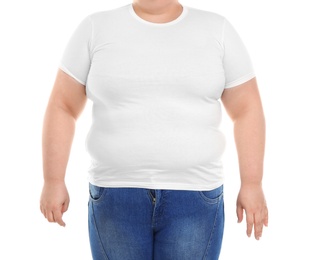 Photo of Overweight woman on white background