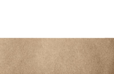 Brown paper bag on white background, closeup