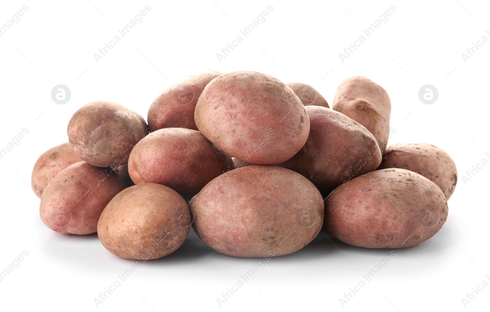 Photo of Fresh ripe organic potatoes on white background