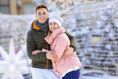 Photo of Portraithappy couple outdoors on winter day