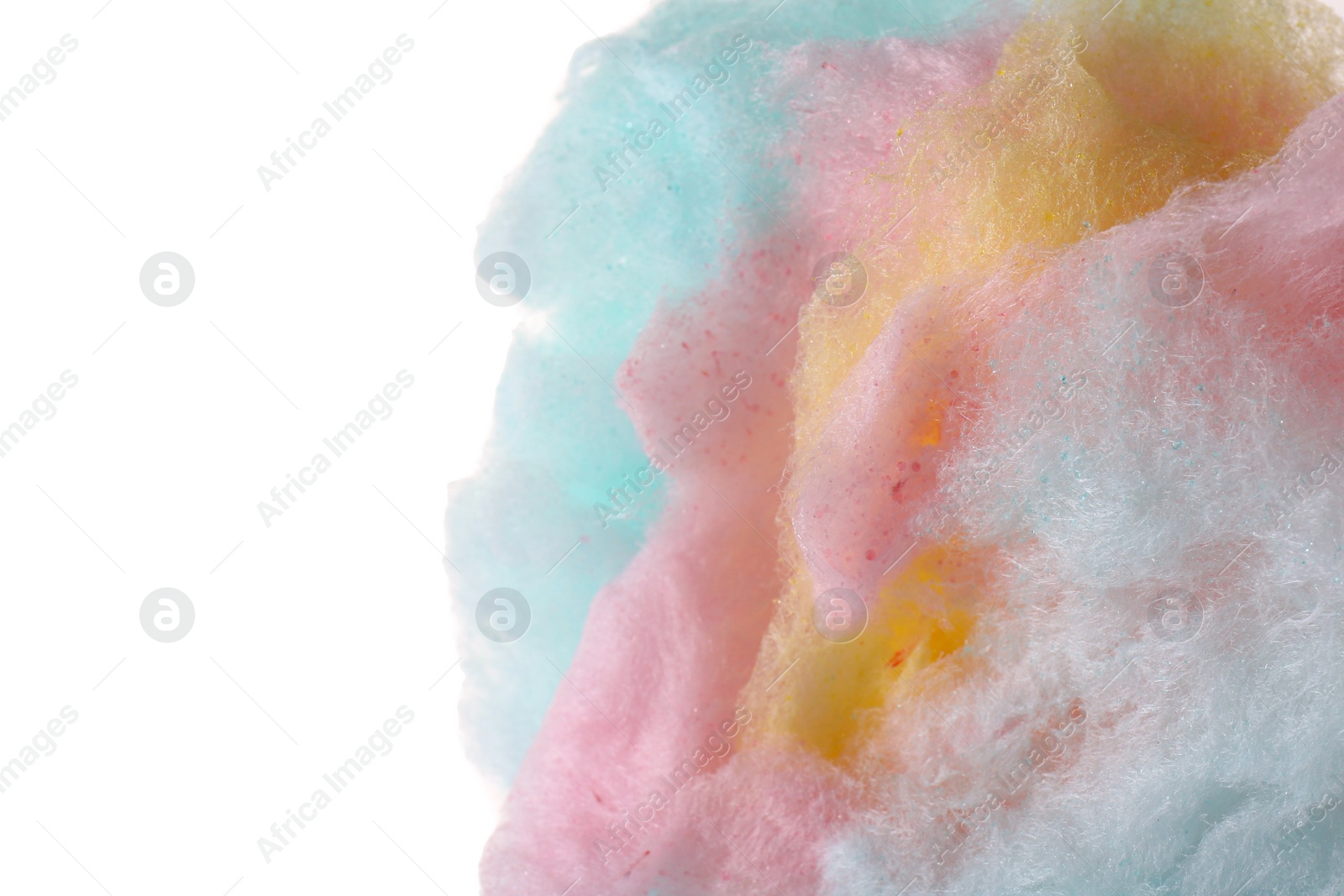 Photo of One colorful cotton candy isolated on white, closeup