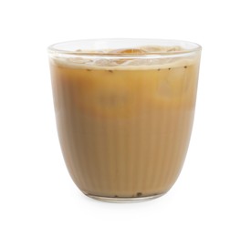 Iced coffee with milk in glass isolated on white