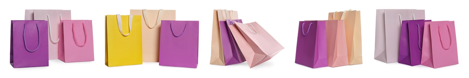 Image of Colorful shopping bags isolated on white, set