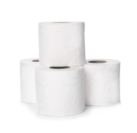 Color toilet paper rolls on white background