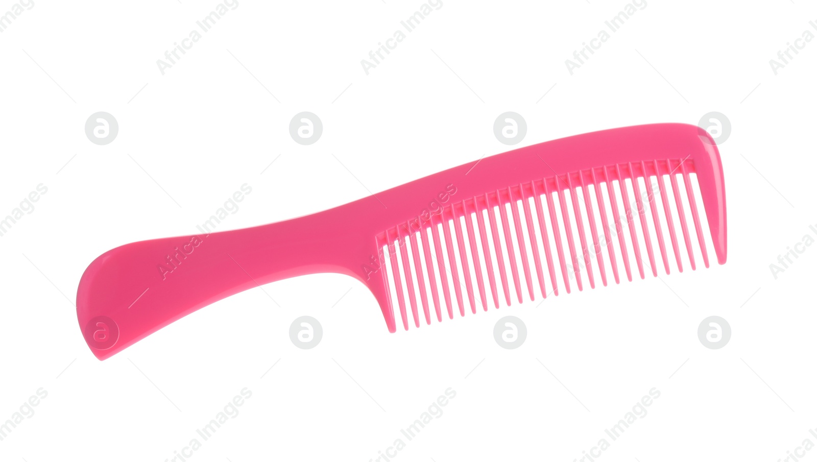 Photo of New pink hair comb isolated on white, top view