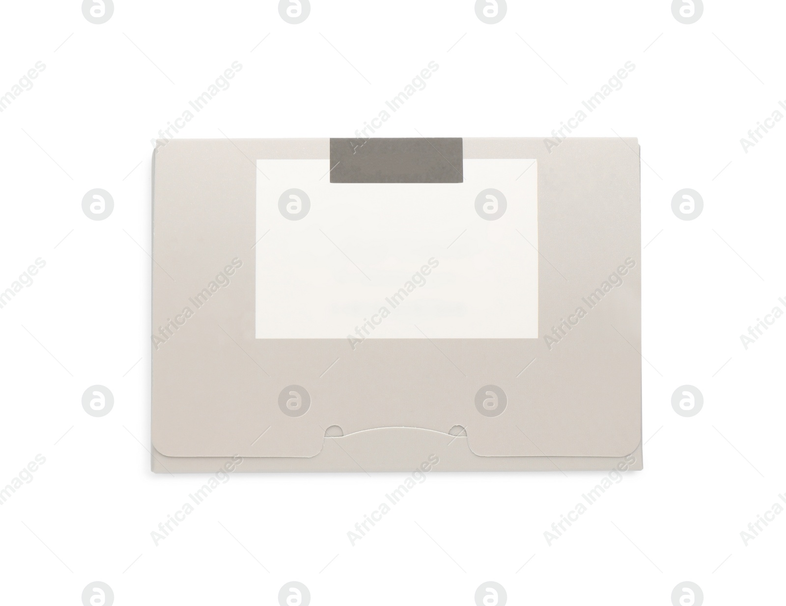Photo of Package of facial oil blotting tissues isolated on white, top view. Mattifying wipes