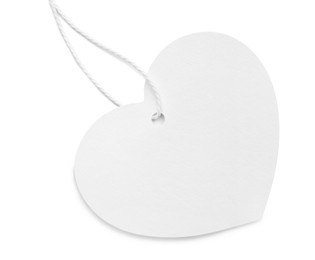 Photo of Heart shaped tag with space for text isolated on white, top view