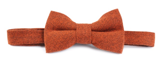 Photo of Stylish orange bow tie isolated on white