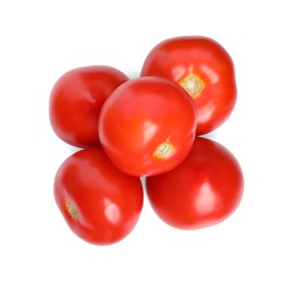 Photo of Fresh ripe red tomatoes on white background, top view