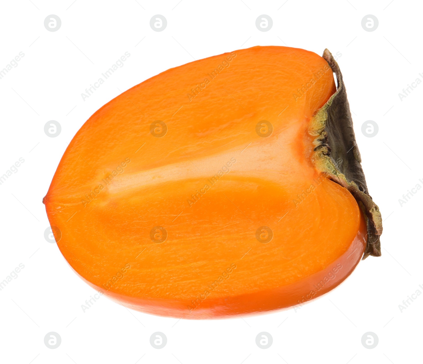 Photo of Half of delicious ripe juicy persimmon isolated on white