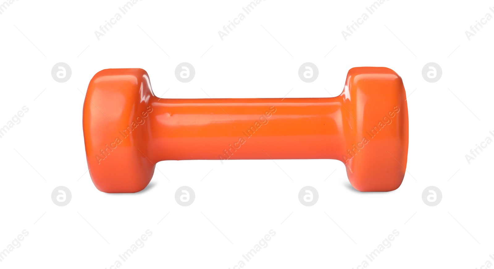 Photo of Orange dumbbell isolated on white. Weight training equipment