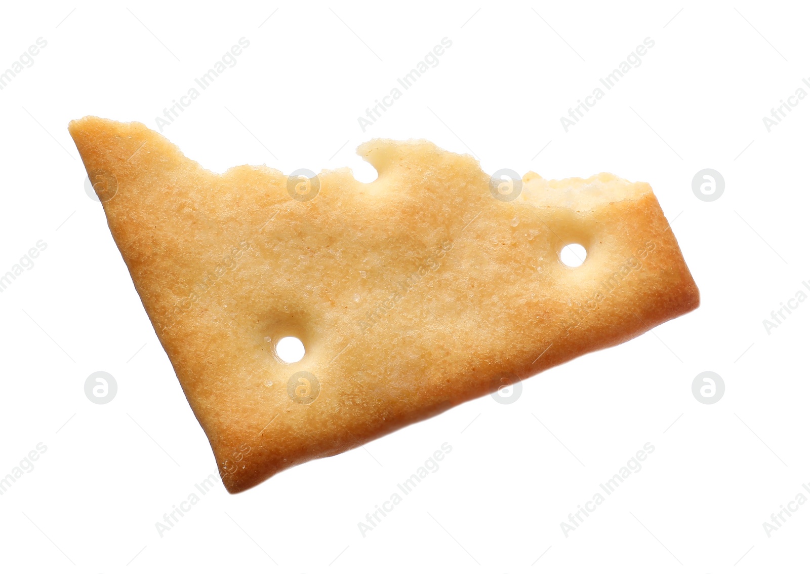 Photo of Piece of tasty cracker isolated on white